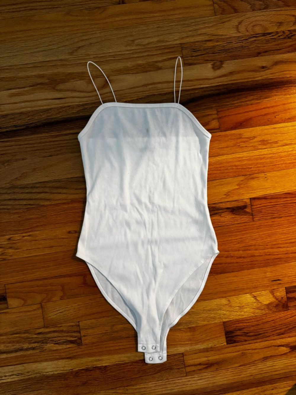 White Ribbed Spaghetti-Strap Bodysuit